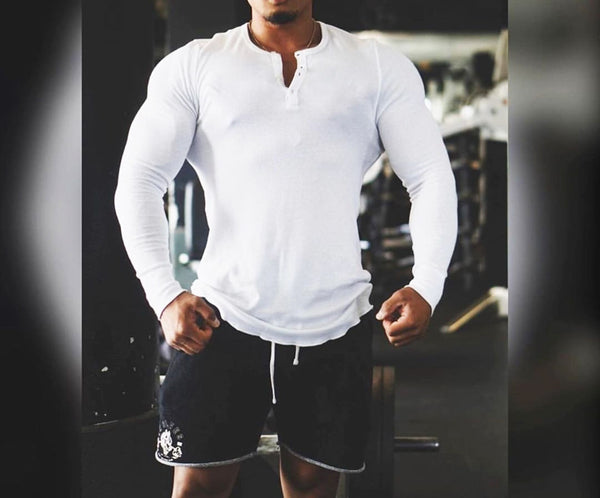 ONVTTO - Men's Sports T-Shirt 1/4 Button Long Sleeve Fitness Training Top