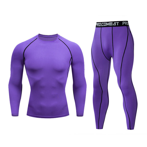 Onvtto - 2 pcs  Long Cool Dry Compression Wear Sweatsuit Set Sportswear Baselayer Top Bottoms