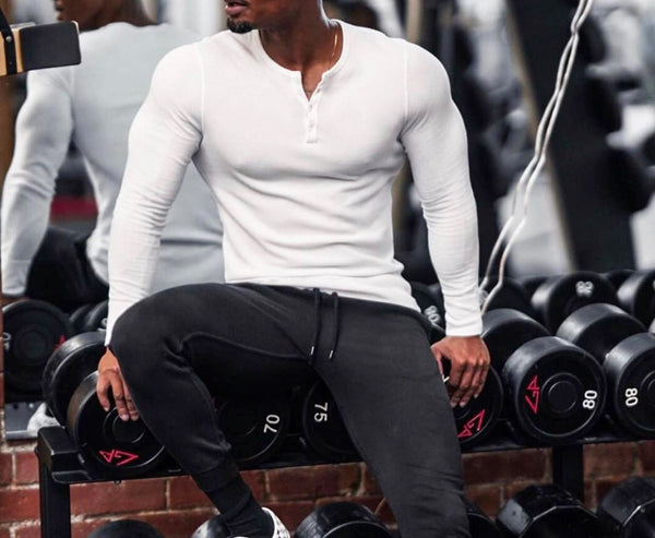 ONVTTO - Men's Sports T-Shirt 1/4 Button Long Sleeve Fitness Training Top