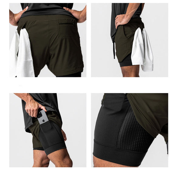 ONVTTO - Men's 2-in-1 Running Shorts for Fitness Training, Quick-Dry with Phone Pocket