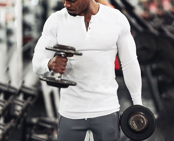 ONVTTO - Men's Sports T-Shirt 1/4 Button Long Sleeve Fitness Training Top