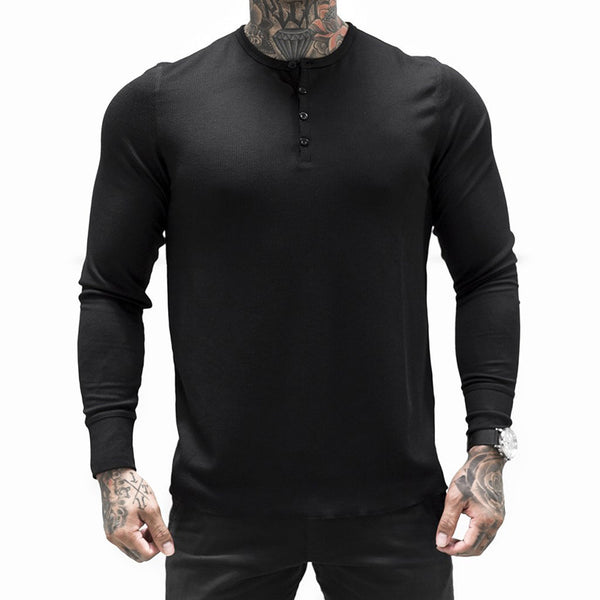 ONVTTO - Men's Sports T-Shirt 1/4 Button Long Sleeve Fitness Training Top