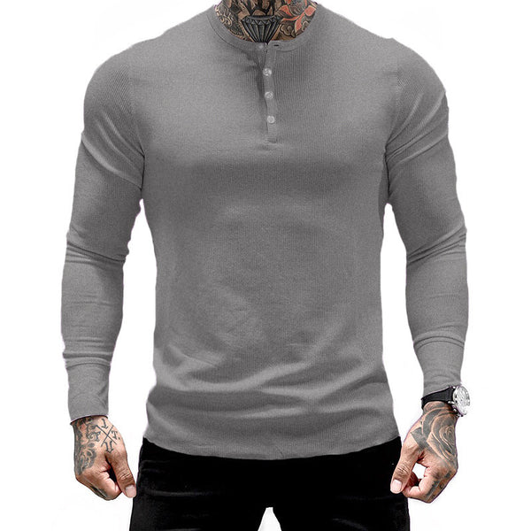 ONVTTO - Men's Sports T-Shirt 1/4 Button Long Sleeve Fitness Training Top