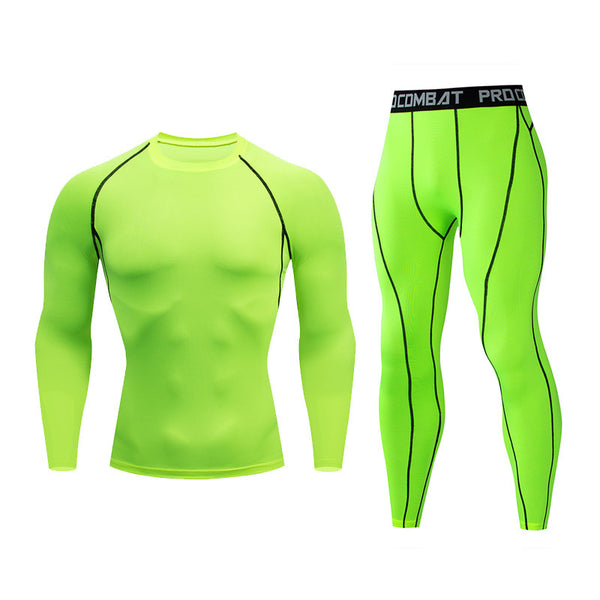 Onvtto - 2 pcs  Long Cool Dry Compression Wear Sweatsuit Set Sportswear Baselayer Top Bottoms