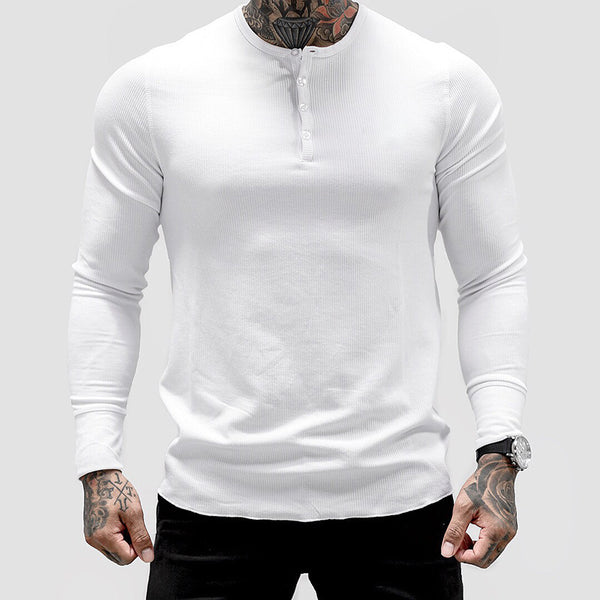 ONVTTO - Men's Sports T-Shirt 1/4 Button Long Sleeve Fitness Training Top