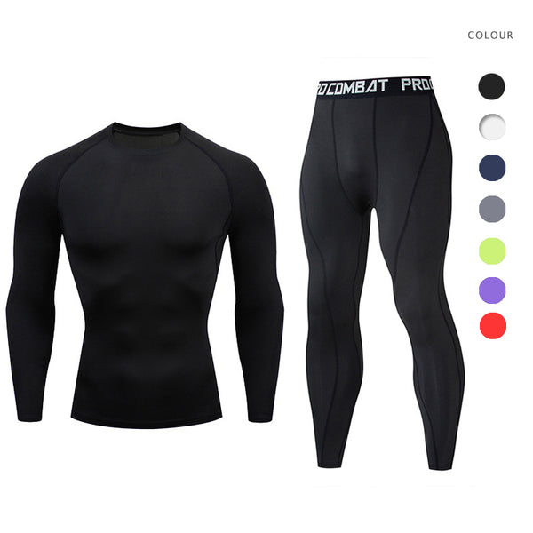 Onvtto - 2 pcs  Long Cool Dry Compression Wear Sweatsuit Set Sportswear Baselayer Top Bottoms