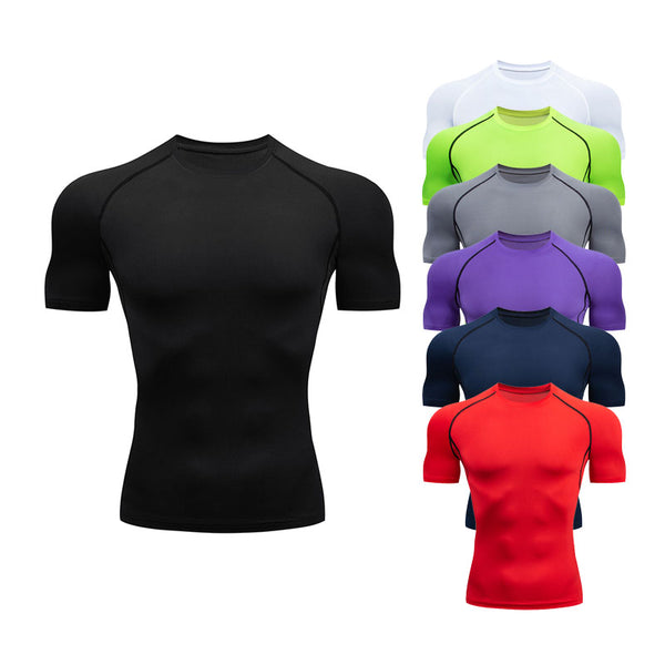 Onvtto - Men Short Sleeve T-Shirt Running Gym Workout Sportswear Training Compression Tshirt